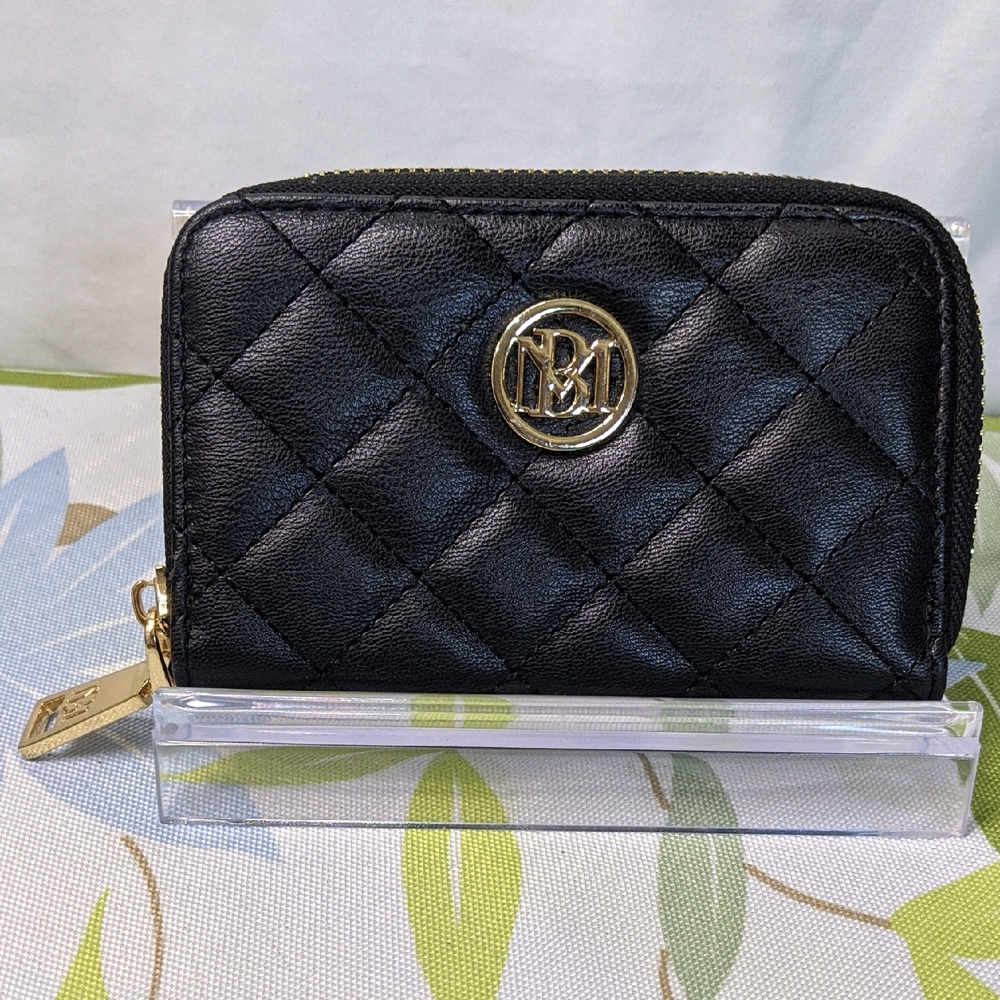 Studio Badgley Mischka Black Quilted Wrap-around Zip Vegan Leather Wallet, NWOT